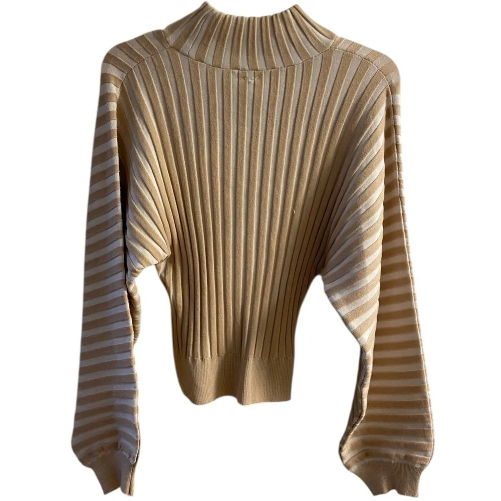 Free People Mad chill mock neck ribbed knit sweater balloon sleeves medium NWT